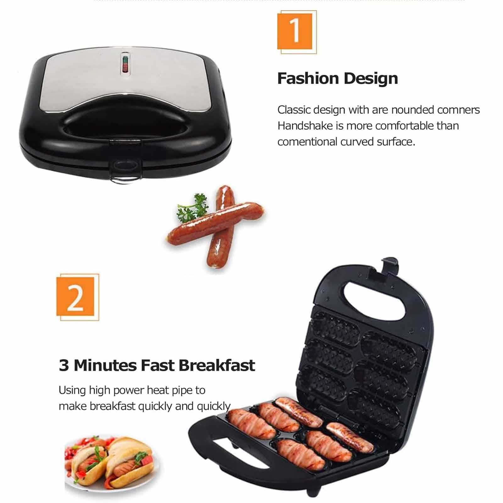 ERICAT Machine À Hot-Dogs De 750 W avec Voyant Lumineux, Ustensiles De Cuisson Antiadhésifs Et Chauffage Double Face, Cuisson Uniforme Et Fabrication Facile De 6 Corn Dogs