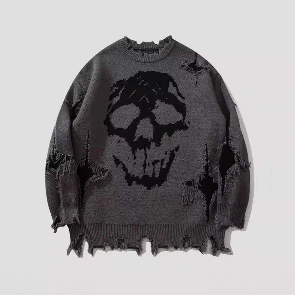 Suéter gótico callejero hip hop esqueleto jacquard piercing suéter hombre mujer suéter suelto con capucha suéter de punto