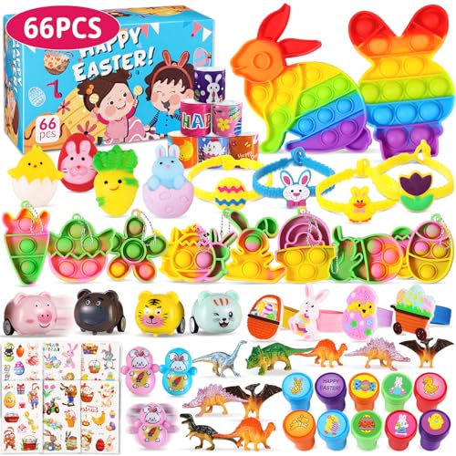 66 PCS Easter Party Favors Set for Kids, Easter Egg Fillers Fidget Toys Bulk, Easter Basket Pinata Goodie Bag Stuffers, Birthday Party Supplies Gifts Classroom Carnival Prizes for Boys Girls