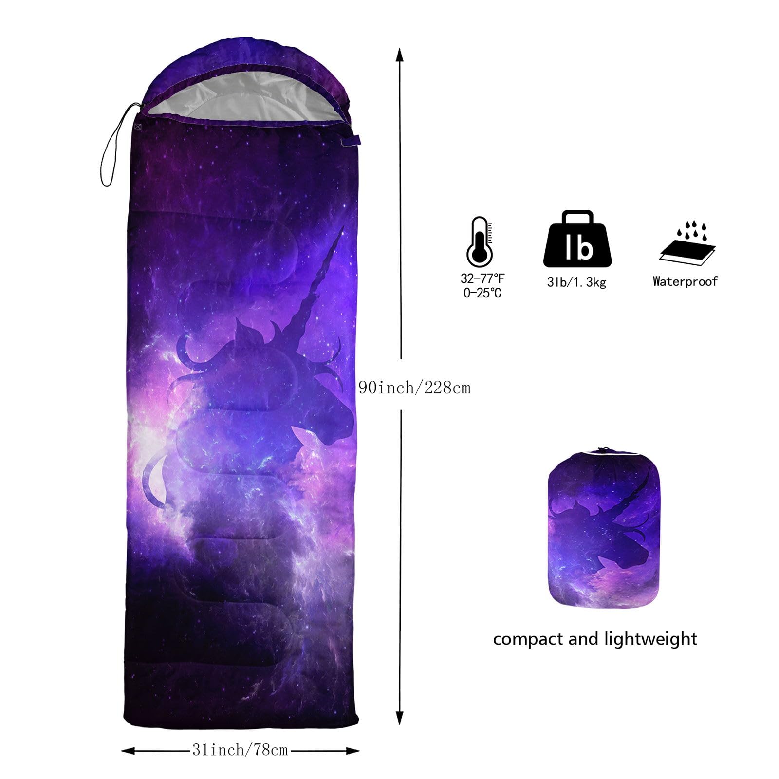 HOSIMA Einhorn-Schlafsack, Schlafsack für kaltes Wetter, für Erwachsene, Mädchen und Jungen, wasserdicht, für Herren, warm, Camping, Wandern, Outdoor, Reisen, Jagd, Kompressionssack (Einhorn) Sport & Freizeit