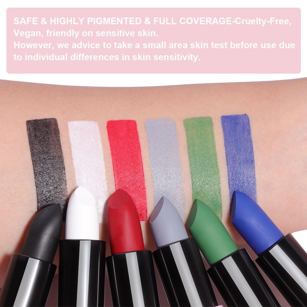 Lápiz labial mate para festival, tinte de labios blanco, brillo de labios en barra de pintura facial sedoso de alto pigmento, terciopelo suave, impermeable, blanco, negro, verde, azul, brillo 5