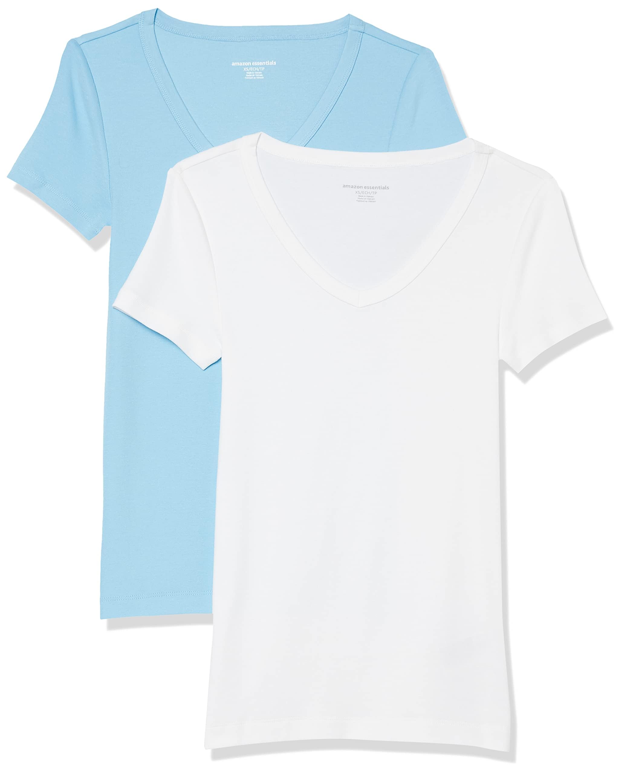 Amazon Essentials Damen Basic V-Ausschnitt T-Shirt mit Kurzen Ärmeln, Schmale Passform