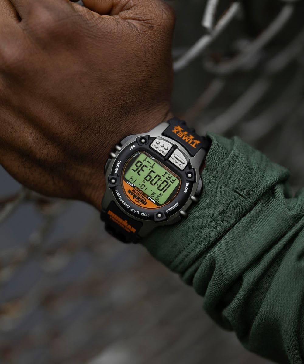 Timex TW5M63200 Ironman Flix 100 Lap Herren-Armbanduhr, 42 mm, schwarzes PU-Armband mit Digitalanzeige