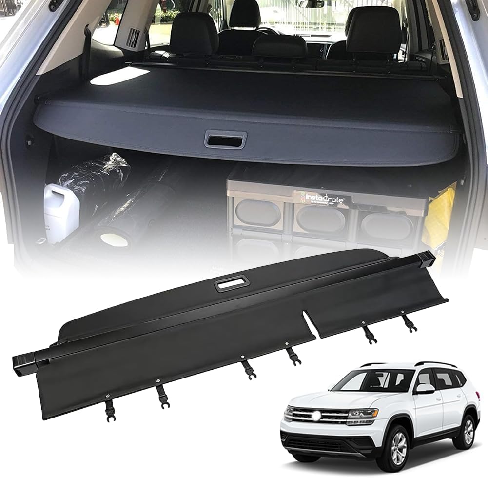 Vesul Retractable Rear Trunk Cargo Cover Compatible with VW Atlas 2018-2025 Security Shade Shield Tonneau Cover Anti-Peeping Luggage Privacy Screen (Not Fit Cross Sport)
