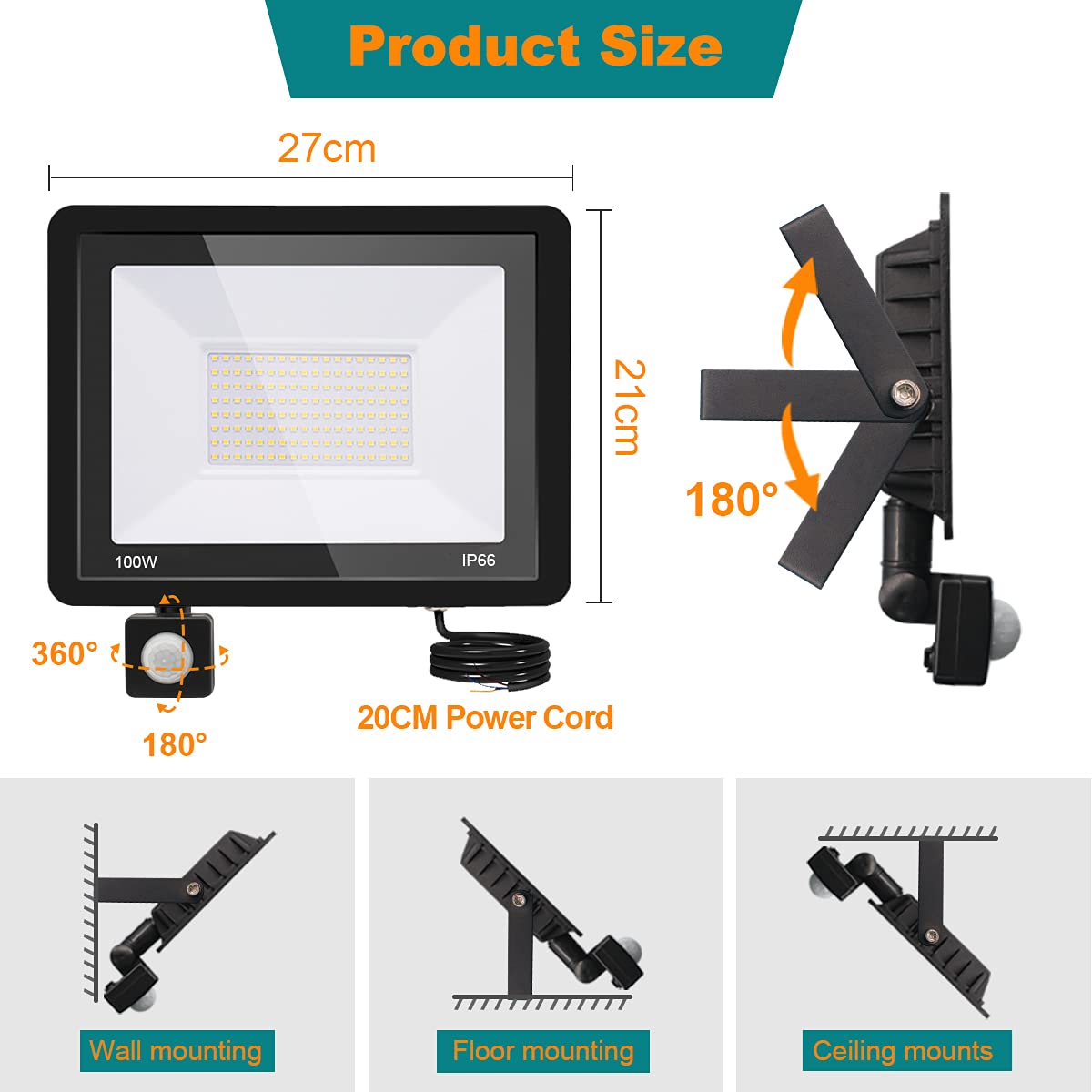 LED Strahler Außen Mit Bewegungsmelder 100W: 10000LM 3000K IP66 Flutlicht | Außenstrahler Scheinwerfer Aussenlampe für Garten, Garage, Hof