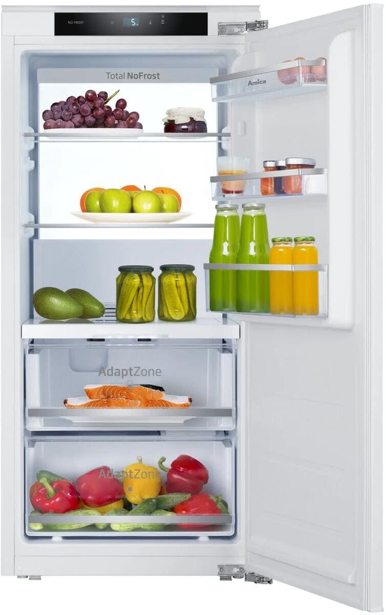Amica Nevera empotrable con puerta fija de 1220 mm de nicho NoFrost FreshZone control electrónico compresor de 122,1 x 55,6 x 55 cm – Frigorífico empotrado sin congelador