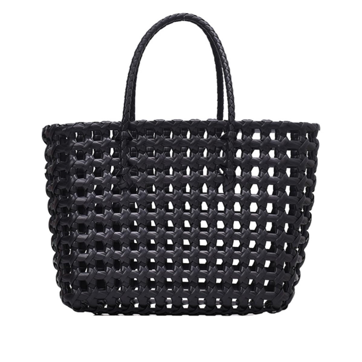 MAGICLULU Bolsa Tejida de Paja Negra para Mujer Diseño Hueco, Gran Capacidad y Cómoda para Ocio y Citas, Estilo Chic y Sencillo