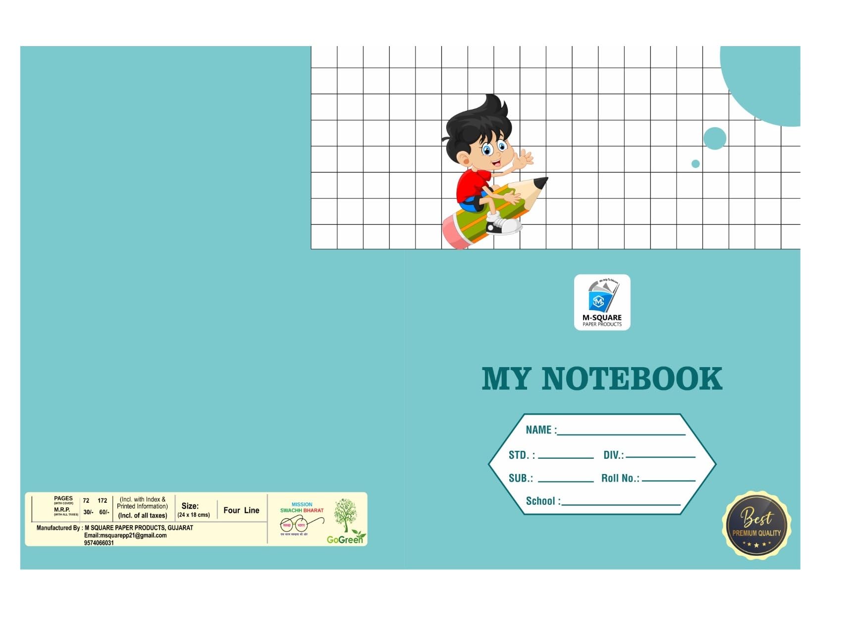 M SQUARE PAPER PRODUCTS Check line note book (Pack of 12)| Ultimate Compact Notebook for Exceptional Writing and Organizatio