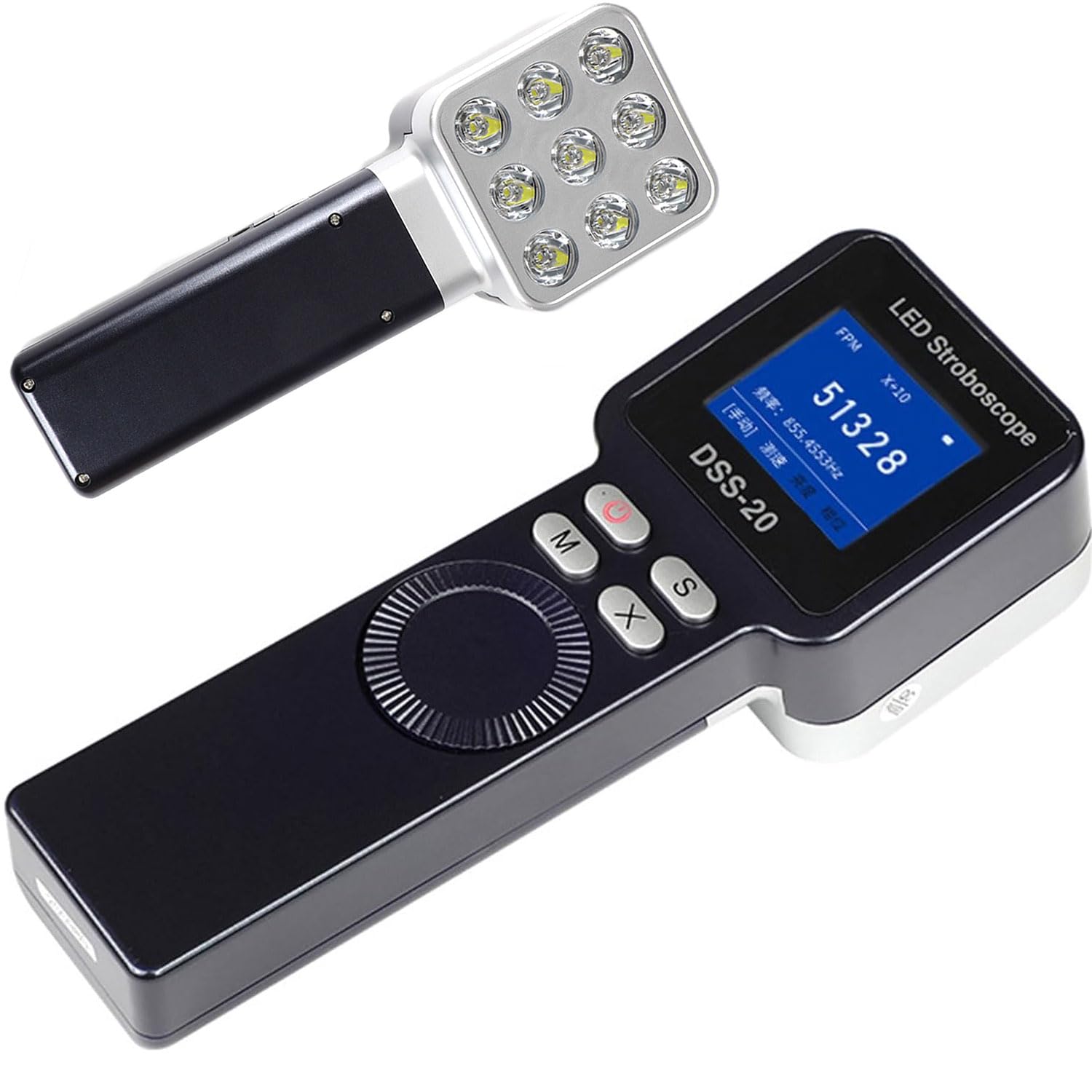 JOSBY Tacómetro Digital LED con luz estroboscópica, estroboscopio portátil de 1 a 999999 RPM, iluminancia de 1500 Lux, precisión de medición del 0,001%, analizador de Velocidad de Motor sin Contacto