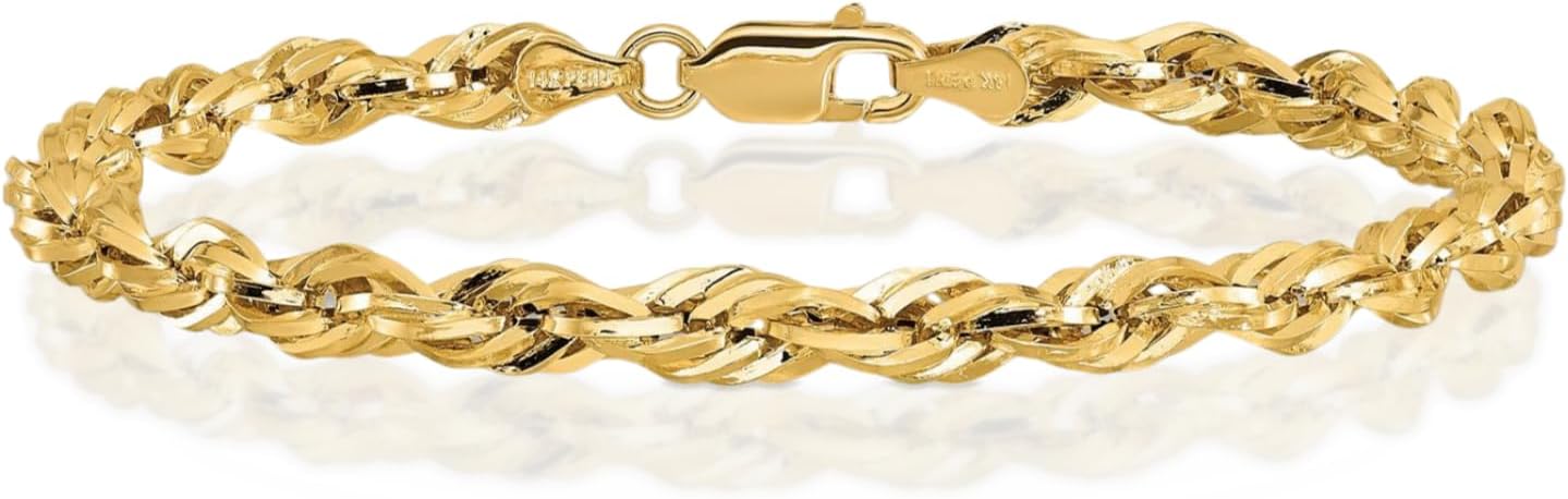 IceCarats 10K Yellow Gold 4.25mm Thick Rope Chain Bracelet, Polished