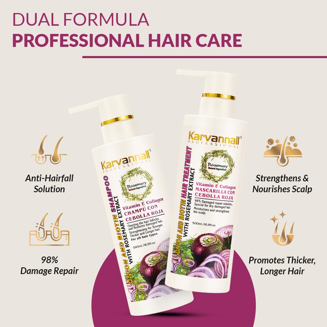 Rosemary Biotin Shampoo & Hair Mask Set | Onion Extract, Collagen & Vitamin E Anti-Thining, Anti-Hairfall Shampoo and Deep Conditioner Set for Dry, Damaged Hair, Sulfate & Paraben Free 2 x 16.9 fl oz - Image 3