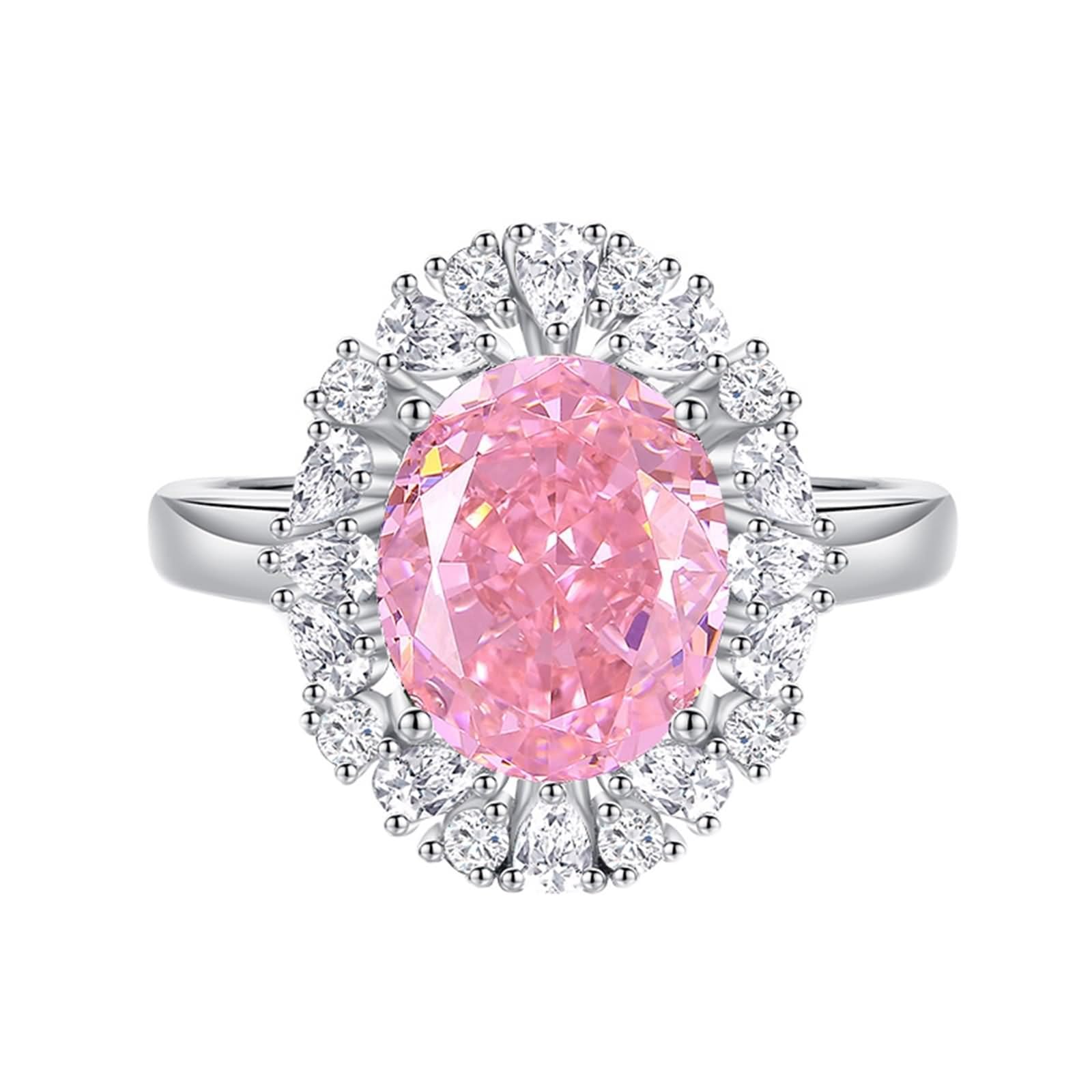 Anello di fidanzamento da donna largo, anello di fidanzamento ovale da 5 carati, zaffiro realizzato in laboratorio con moissanite 9 carati, oro bianco 9 carati, misura 54 (17,2)