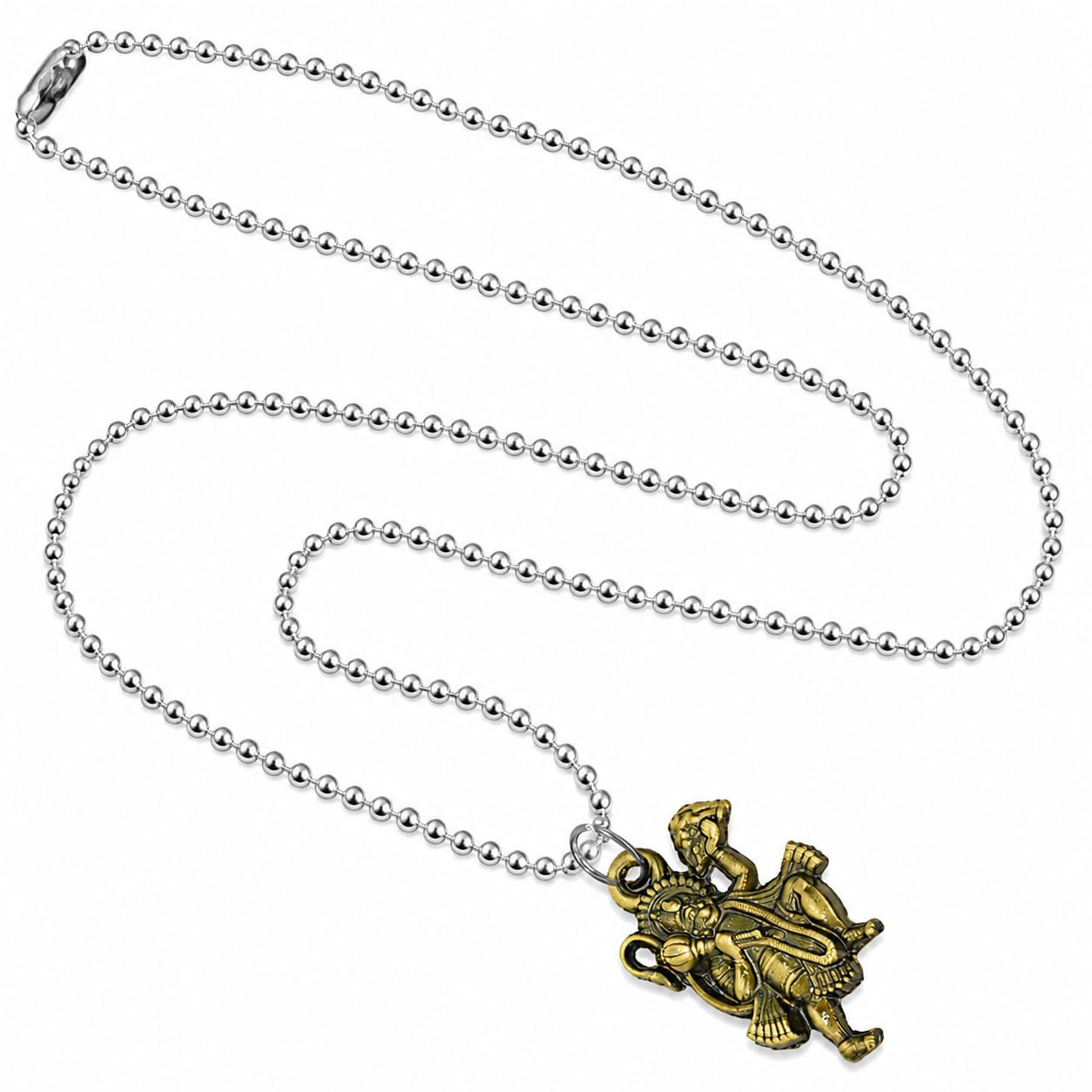 Religious Jewelry Lord Bajrang Bali Hanuman Locket with Chain Green, Silver Metal for Men and Women-image-47