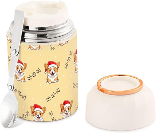 Christmas Cute Corgi Food Jar with Spoon Stainless Steel Vacuum Insulated Food Container 17 oz Thermos for Hot Food