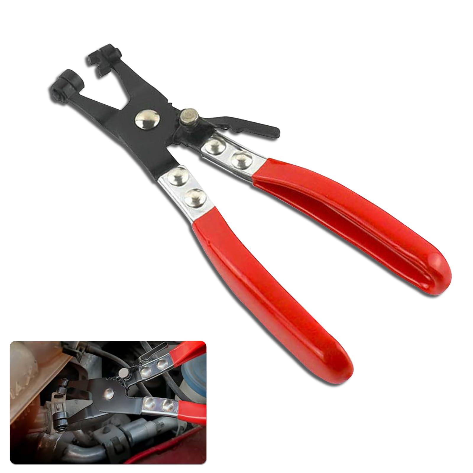 Yumfugu1 PC Car Hose Clamp Pipe Pliers, Bendable Pipe Bundle Clamp Pliers with Non-slip Handle, Swivel Throat Hose Clamp Disassembly Tool, Universal Ring-type or Flat Strap Hose Clamp for Cars (Red)