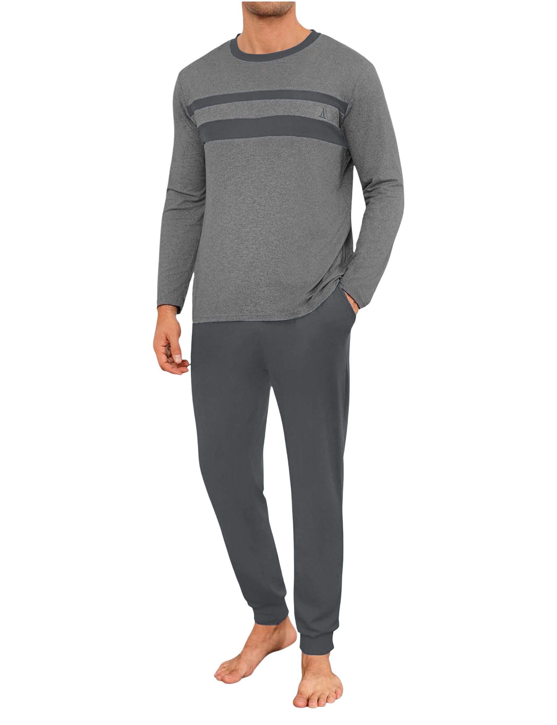 Men's Pyjamas Long V-Neck Striped Pyjamas Men's Winter Two Piece Pyjamas Nightwear Set with Pockets S-3XL-image-17