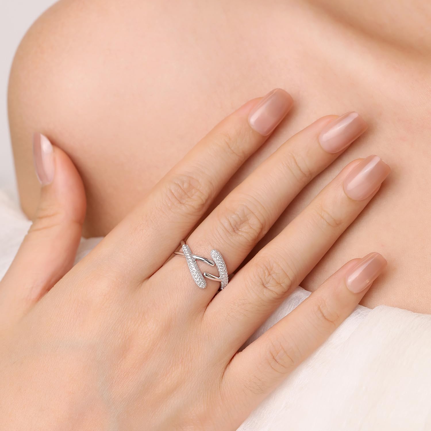 Meissa Anillo de mujer de plata 925 ajustable diseño cruzado elegante anillo grueso en oro y plata joyería para San Valentín aniversario boda cumpleaños regalo para novia anillo hecho a mano