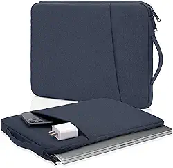 MONWO Capa Case para Notebook Aveludada com Alça e Bolso Externo com Zíper, À Prova d'água, À Prova de Choque (Azul Marinho, 13-13,3Pol)