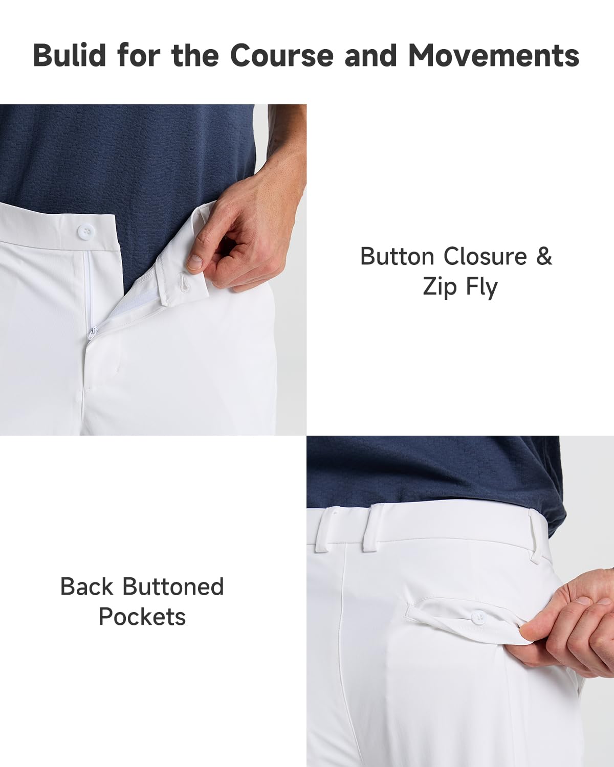 Mens Classic Fit Golf Pants Stretch Dress Pants 30''/32''/34'' Lightweight Casual Suit Pants with Pockets