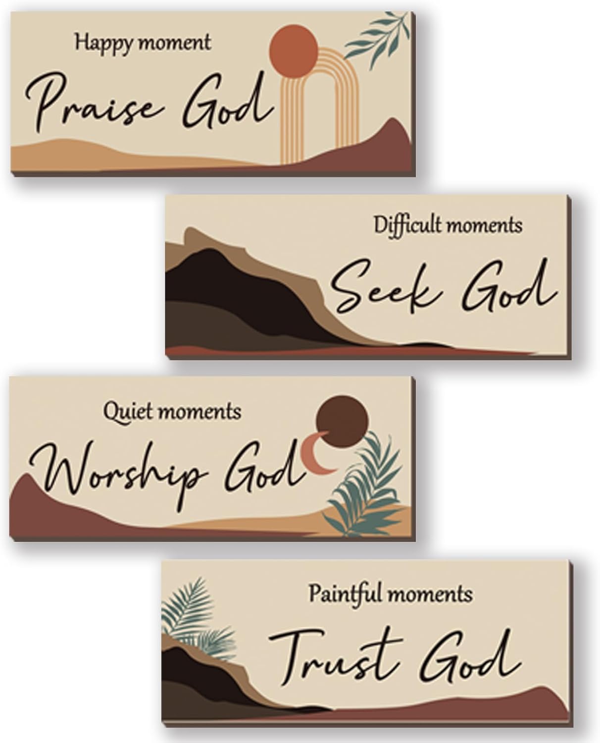 4 Pcs Boho Bathroom Decor Religious Wall Art Bible Verse Inspirational Navy Bohemian Wall Decor Rustic Wooden Christian Sign for Home Bathroom Office Bedroom Living Room Kitchen(Boho 10×4″)