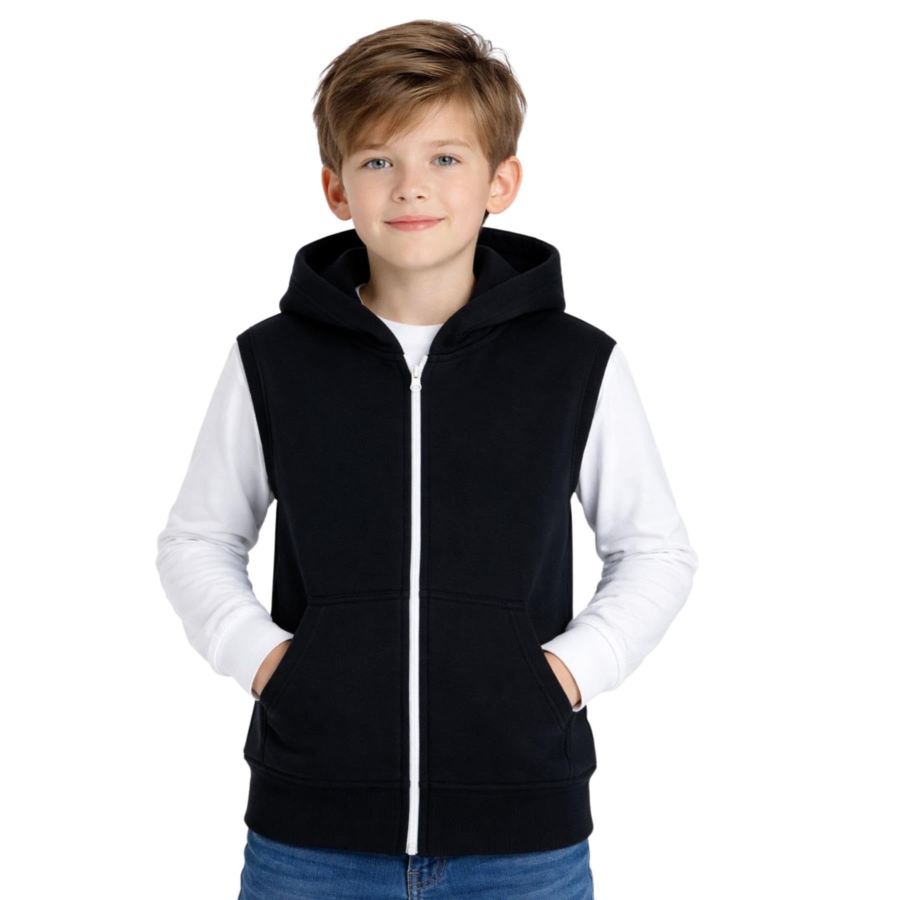 A2Z 4 Kids Gilet Con Cappuccio Giacca Tessuto Senza Maniche Con Cerniera Cappotto Nuovo Moda Casual Ragazze Ragazzi Età 5-13 Anni