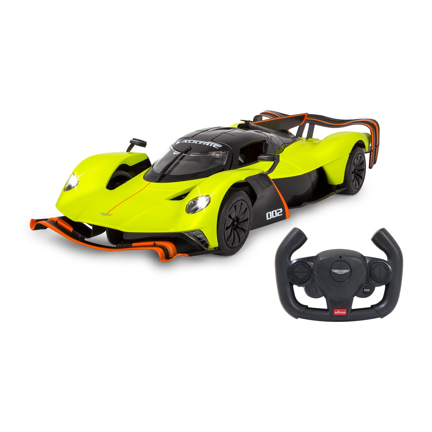 JAMARA Aston Martin Valkyrie AMR Pro 1:14 zielone drzwi 2,4 GHz ręczne – oficjalnie licencjonowane, szczegółowe wnętrze, wierne lakierowanie, przezroczysta szyba przednia, światło LED, samochód RC