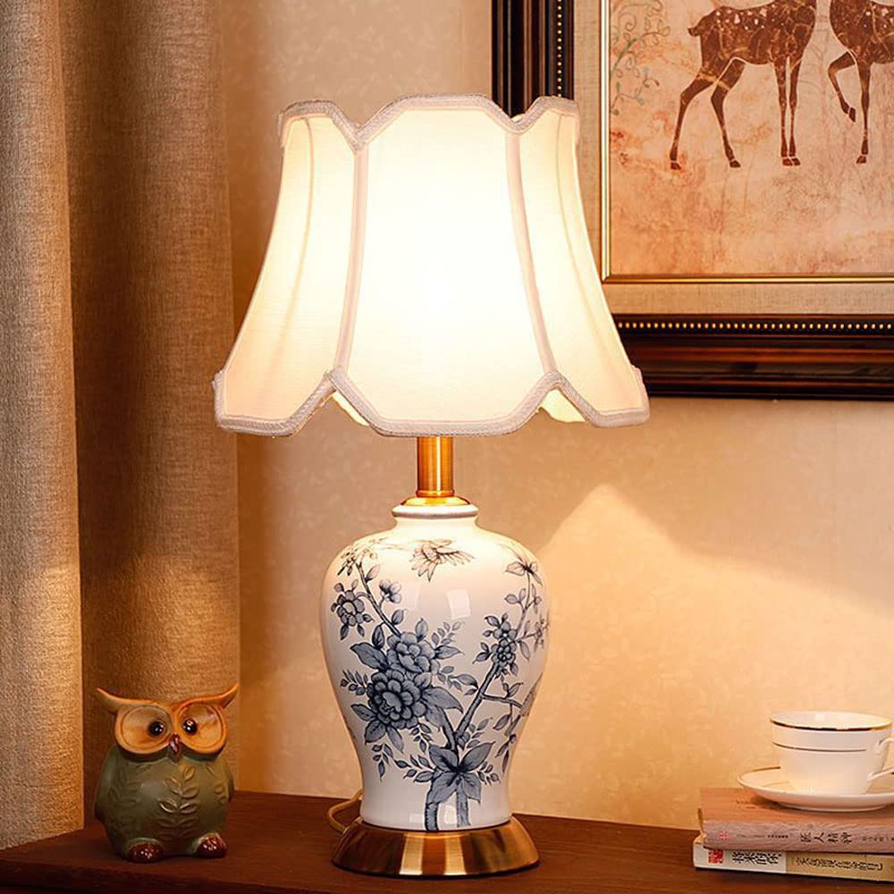 asdchZen 20" Traditional Table Lamp Modern Bedside Lamp Vintage Decorative Table Lamp Ceramic Bedside Lamp Living Room Study Desk Lamp Nightstand Lamps Vintage Bedside Lamps-A,I
