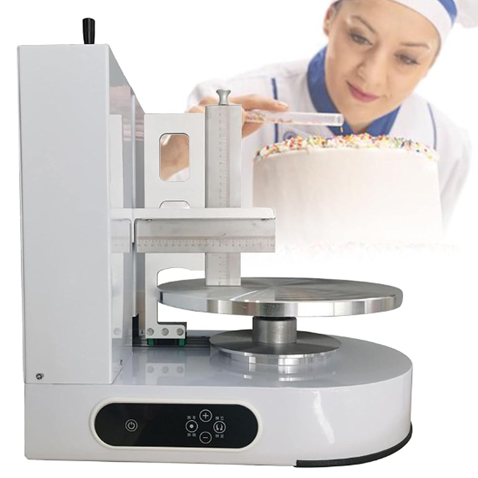 Machine de lissage de gâteau d'anniversaire Automatique Gâteaux de plâtrage en plâtrant la Machine à Remplissage de revêtement de crème, 4 à 12 Pouces en Rotation de Cuisson à pâtisserie,White