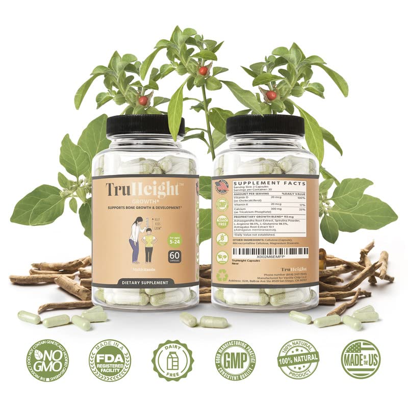 TruHeight Capsules - Natural Height Growth Maximizer for Kids & Teens - Pediatric Recommended - with Ashwaganda & Calcium - Peak Height, Height Increase Vitamins, Supplement for Ages 5+ - Image 3