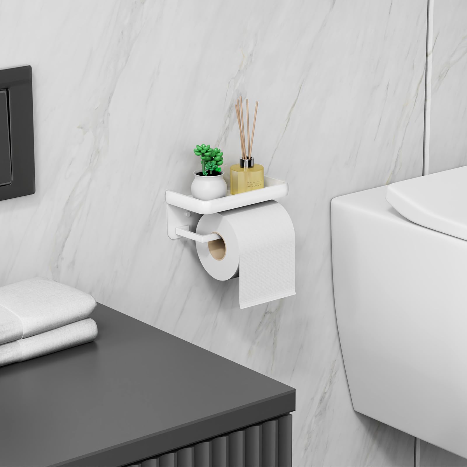 Porte Papier Toilette Avec Étagère, 3 Méthodes D'Installation [sans Perçage, Autocollant, Vissage], Accessoire De Salle De Bain Et Cuisine, Noir Mat | Leroy Merlin