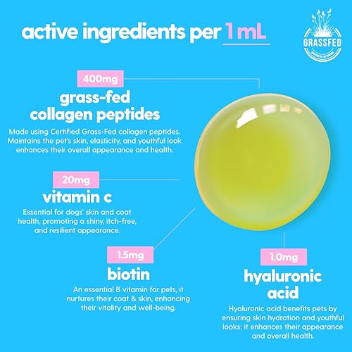 Miniatura 5 de Taily Suplementos de colágeno líquido para perros, gatos  Piel y pelaje  Alivio de la picazón para perros con alergias, con colágeno alimentado con