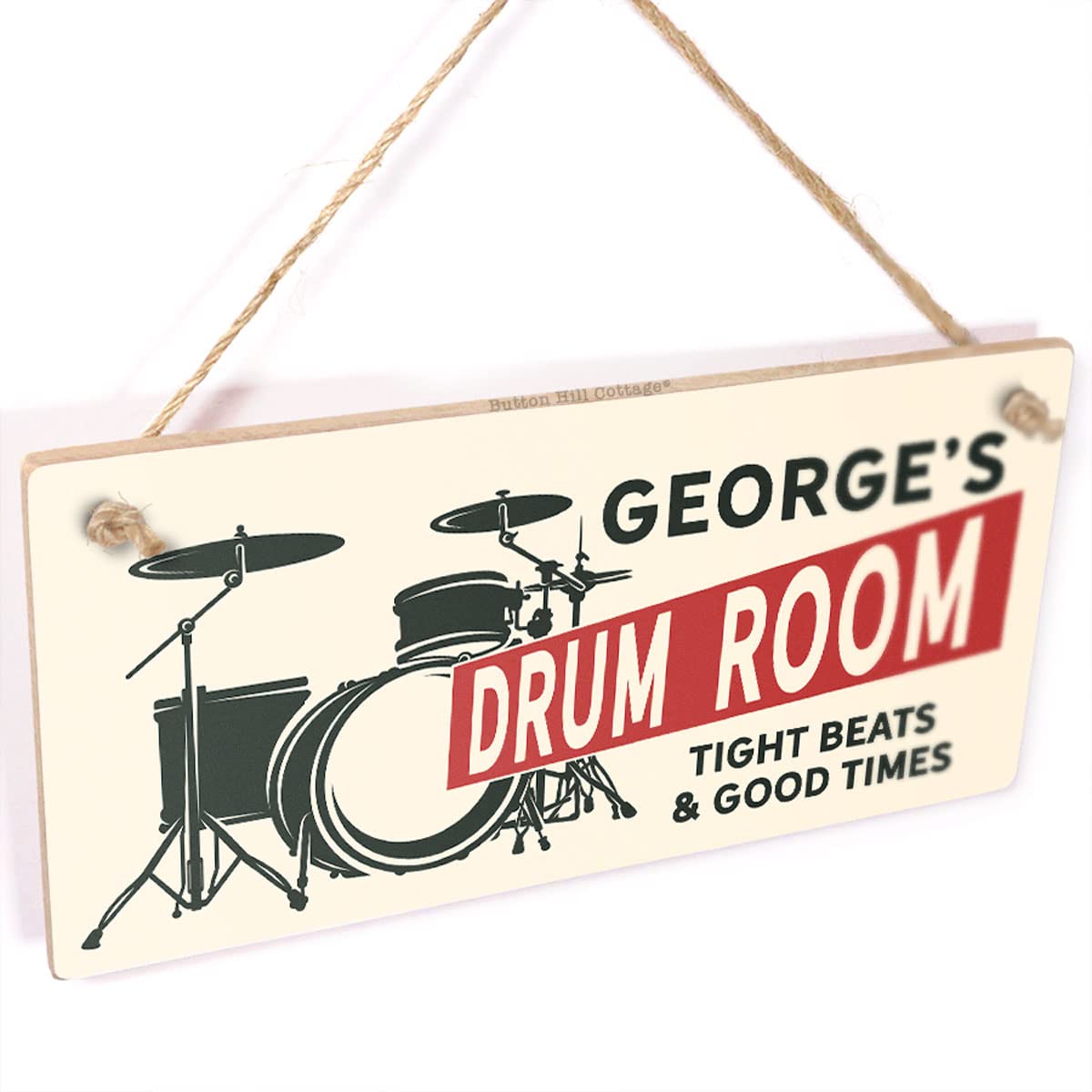 Personalised Drum Room Sign - Tight Beats & Good Times decorative studio door hanging sign for drummers