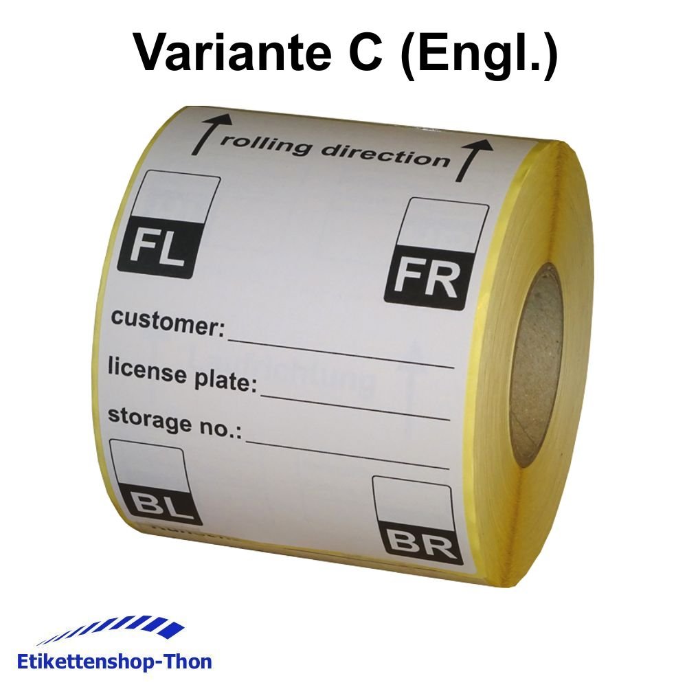 Lot de 200 étiquettes pour pneus - Extra forte - 100 x 150 mm - Version C - Anglais