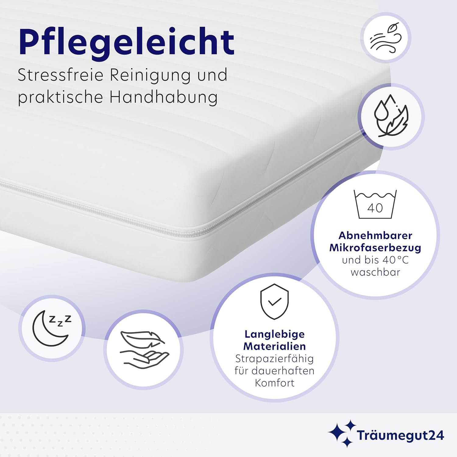 Träumegut24 AquaFlex 7-zone matras 90x200 cm | H2&H3 | Ergonomisch koudschuim matras | Hypoallergeen & antibacterieel | Afneembare en wasbare tijk | Oeko-TEX® | (12 cm, 90 x 200 cm