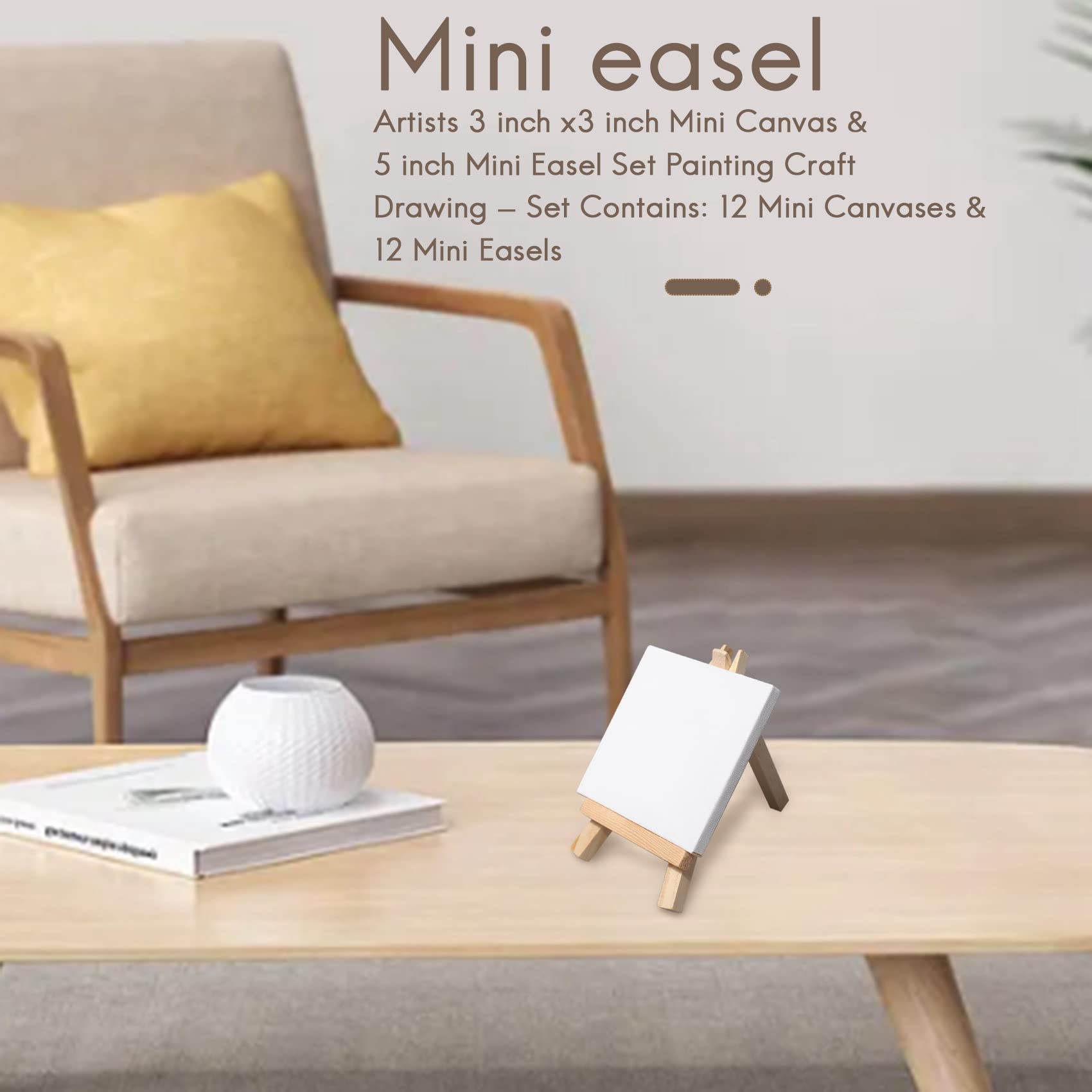 Artista, 3 x 3 mini tele e 5 mini cavalletti, set per pittura – Il set include: 12 mini tele e 12 mini cavalletto