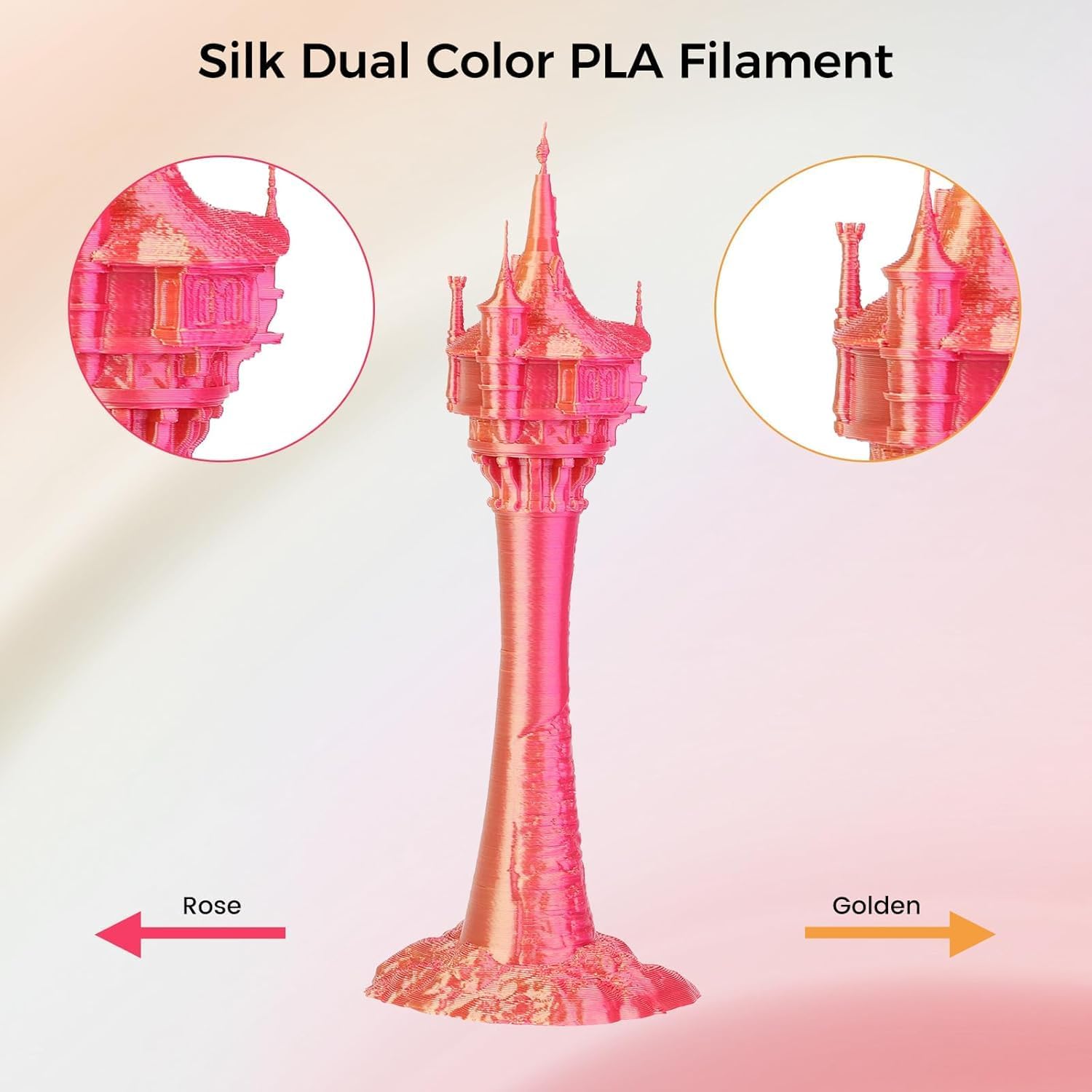 Comgrow Silk Shiny Blue Rose Red Orange and Golden 3D Printer Filament, Comgrow 3D Printing Materials Silk PLA 1.75mm, 3D Printing Filament +/-0.02mm, 250g X 4 Spool