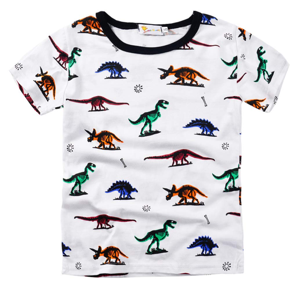 Little Hand Kids Boys T-Shirt Cute Dinosaur Short Sleeve Tops Casual Cotton Tee Shirts Clothes Toddler Age 1-7 Years