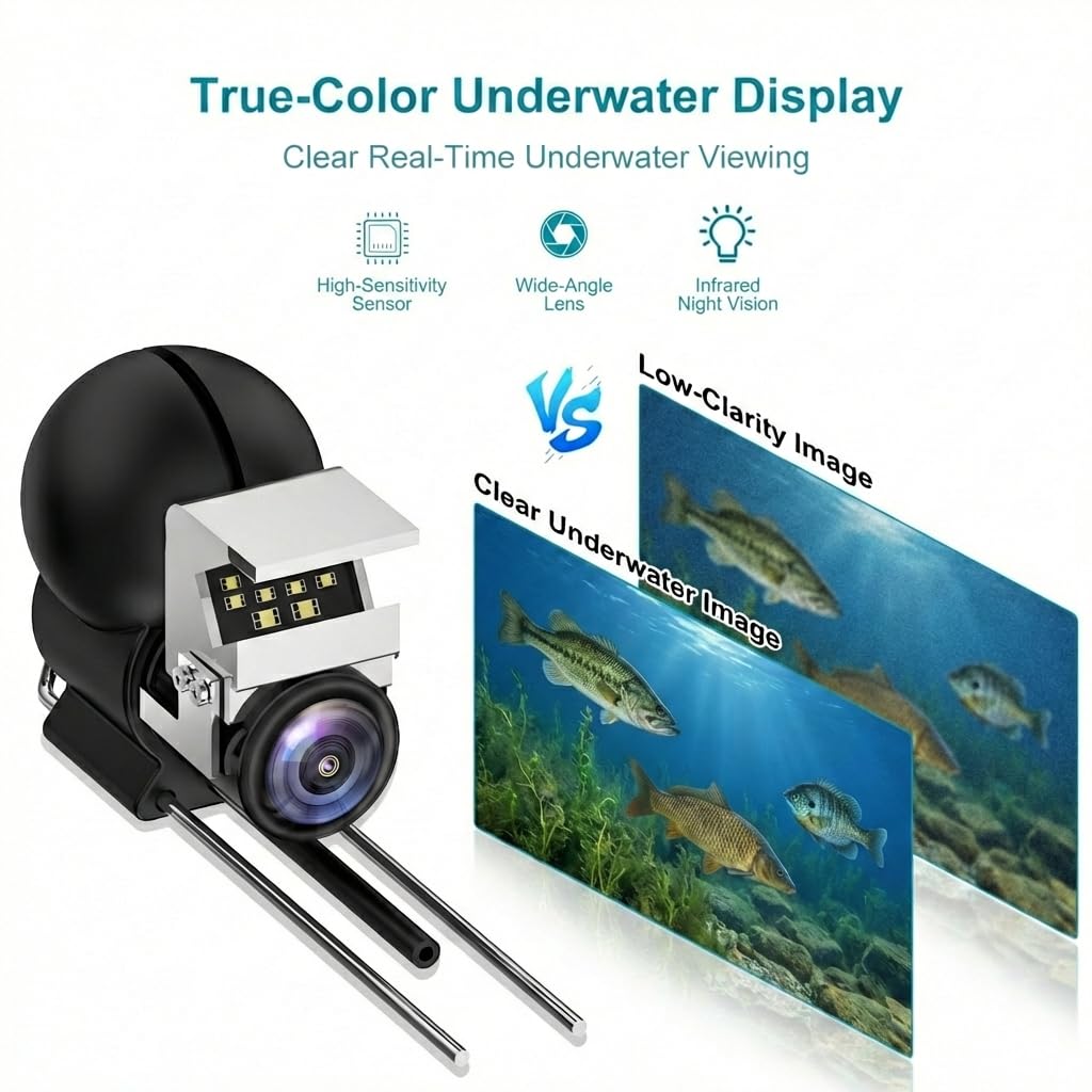 ZXBVSU 5" IPS Underwater Fishing Camera w/ 220° Ultra-Wide View, 2000 LUX Sunlight Visible, 1080P Night Vision, 100ft Reinforced Cable, 6000mAh Battery. Portable Fish Finder for Ice Lake Boat