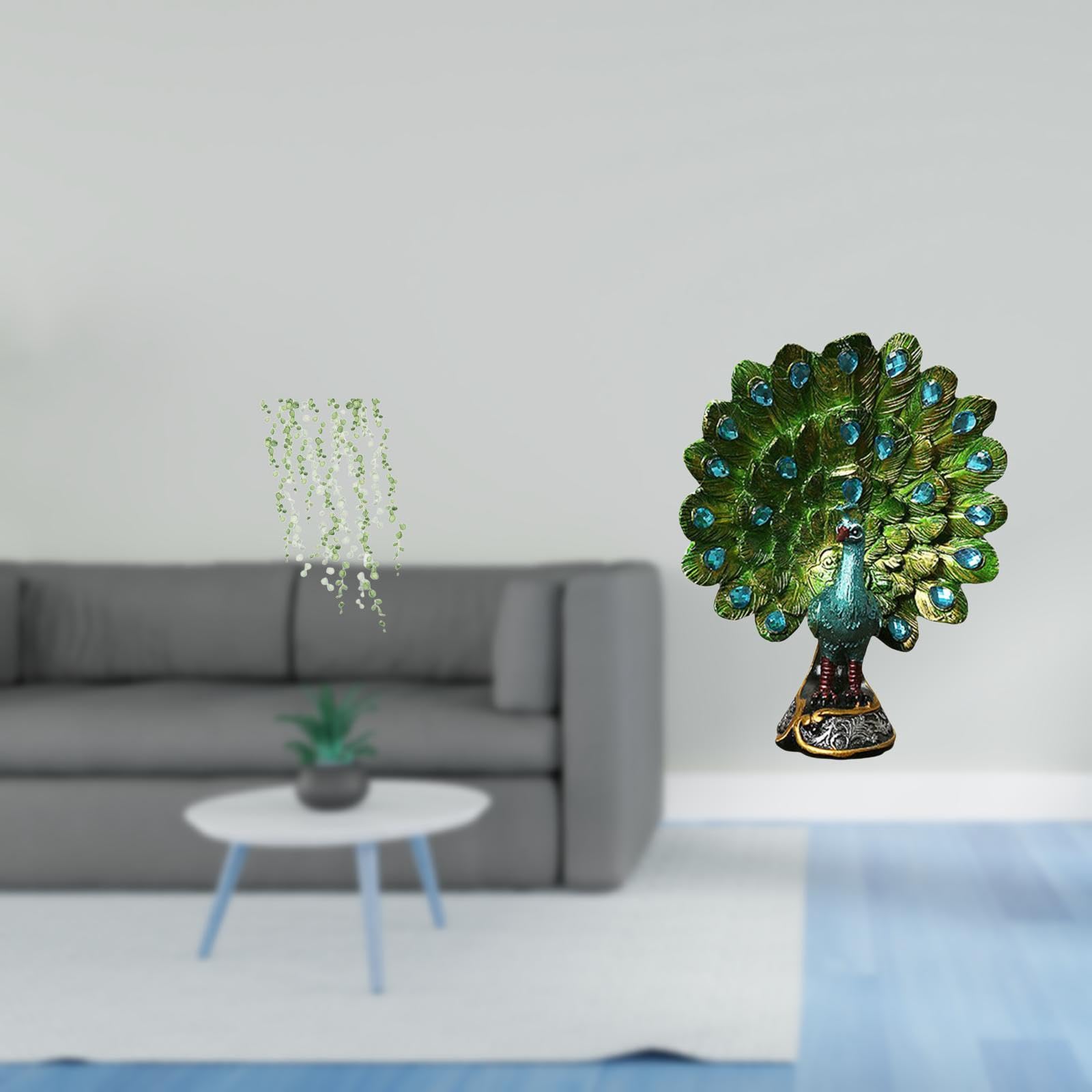 Elegant Green Plant Leaves and Peacock Sculpture Wall Art Mural for Bedroom Office Living Room Restroom Sofa Backdrop Home Decor-image-34