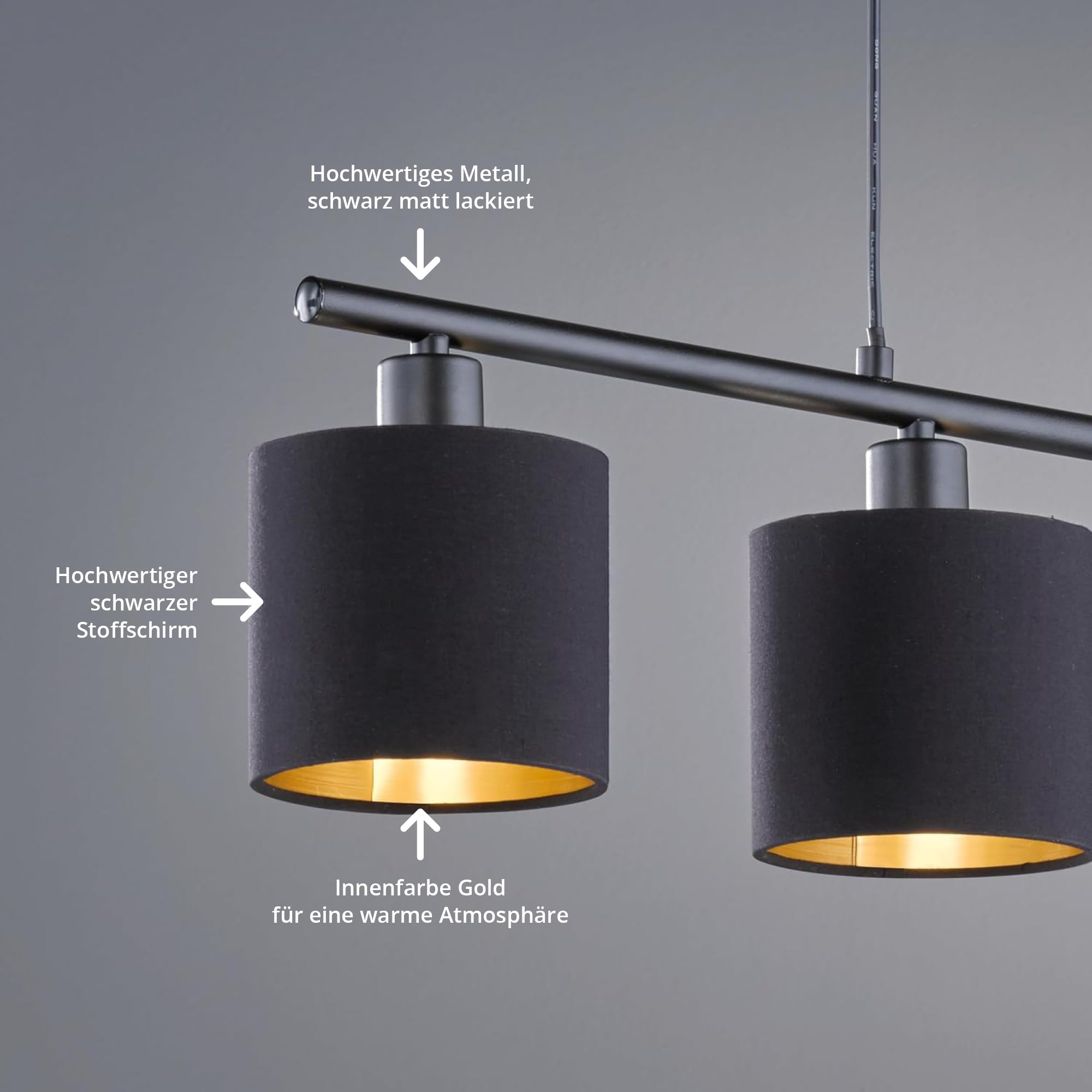 Reality TOMMY R30334079 Suspension, Métal Noir Mat, Abat-jour en Tissu, Noir