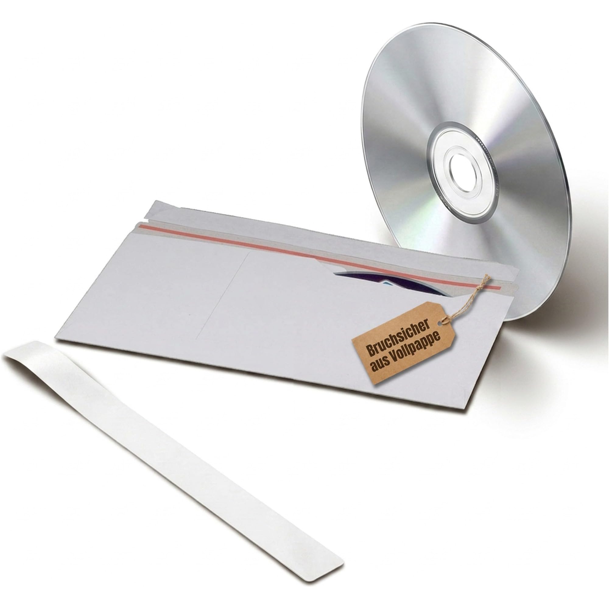 KK Verpackungen Briefumschläge CD DVD Vollpappe DIN Lang | 100 Stück, 223x123mm | Selbstklebeverschluss & Aufreißfaden | Portooptimiert als Kompaktbrief | Stempelfest, bedruckbar