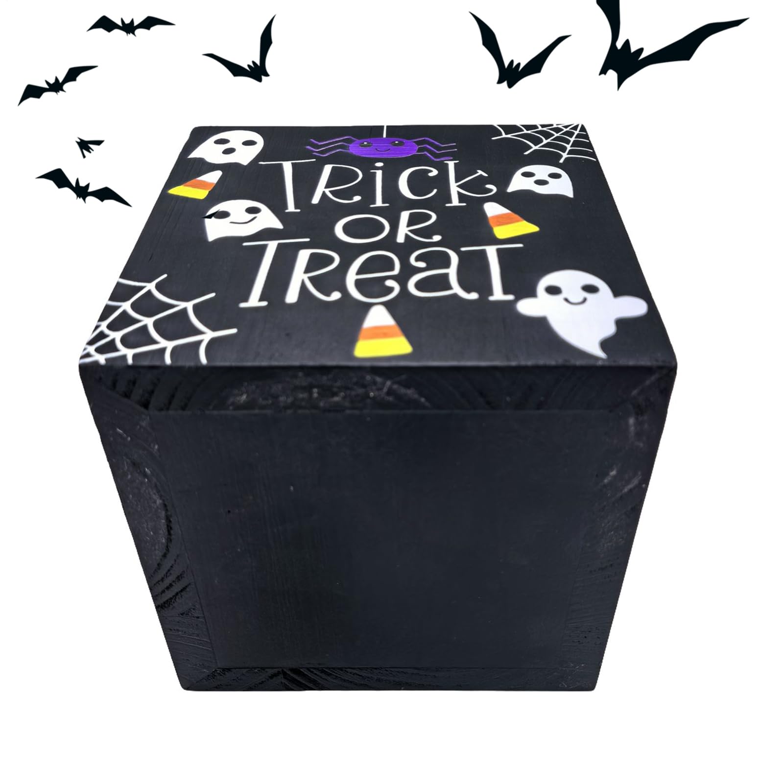 Récipient à bonbons d'Halloween en bois avec poignée de rangement