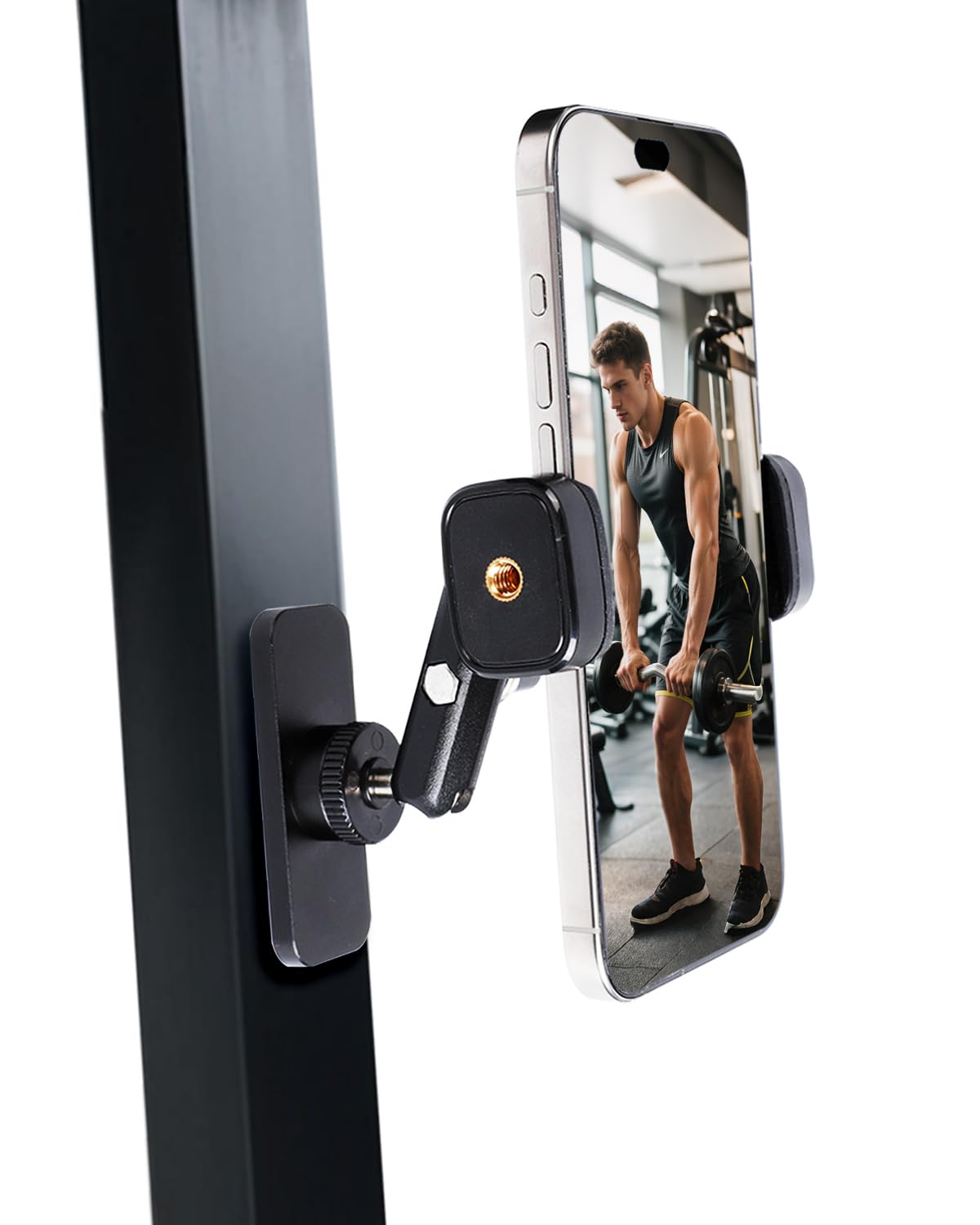Supporto magnetico per telefono da palestra, regolabile a 360 gradi, per smartphone da 4,7 a 7 pollici, base super magnetica, perfetto per allenamenti e uso domestico