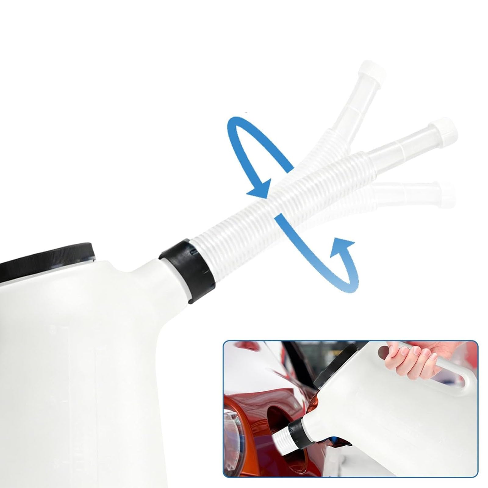 Botella de aceite de 5 litros con caño retráctil y embudo para coche