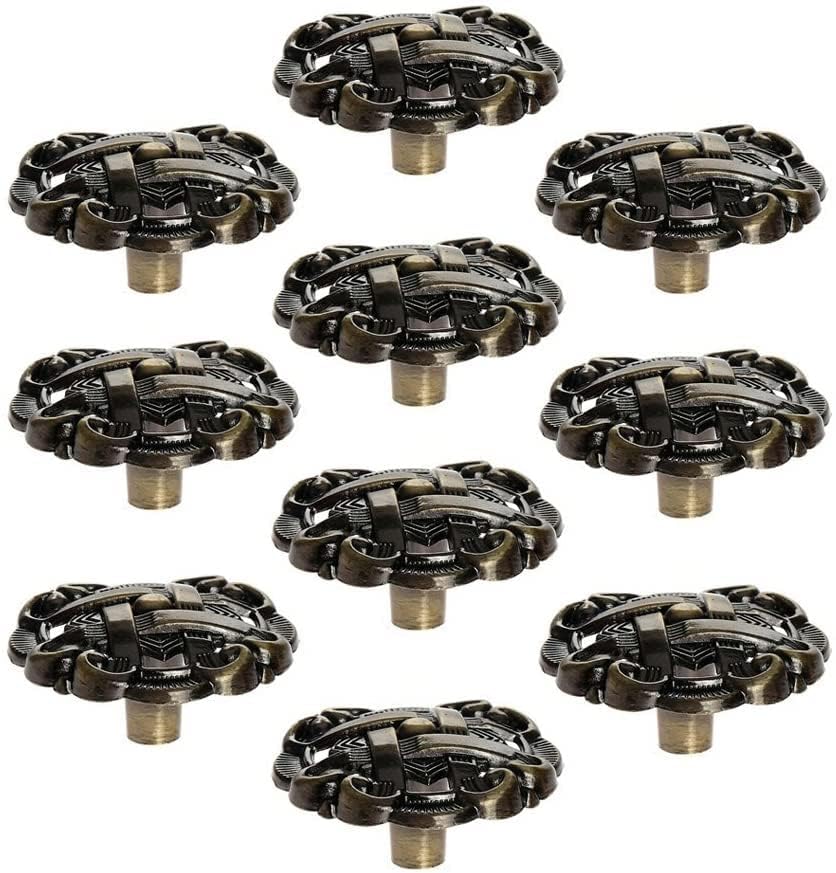 MayGreeny 10 Pack Antique Cabinet Knobs Cupboard Dresser Door Pull Round Drawer Handles with 4 Sized Screws for Furniture Kitchen Cupboard Closet Wardrobe (Antique Brass) - Image 3