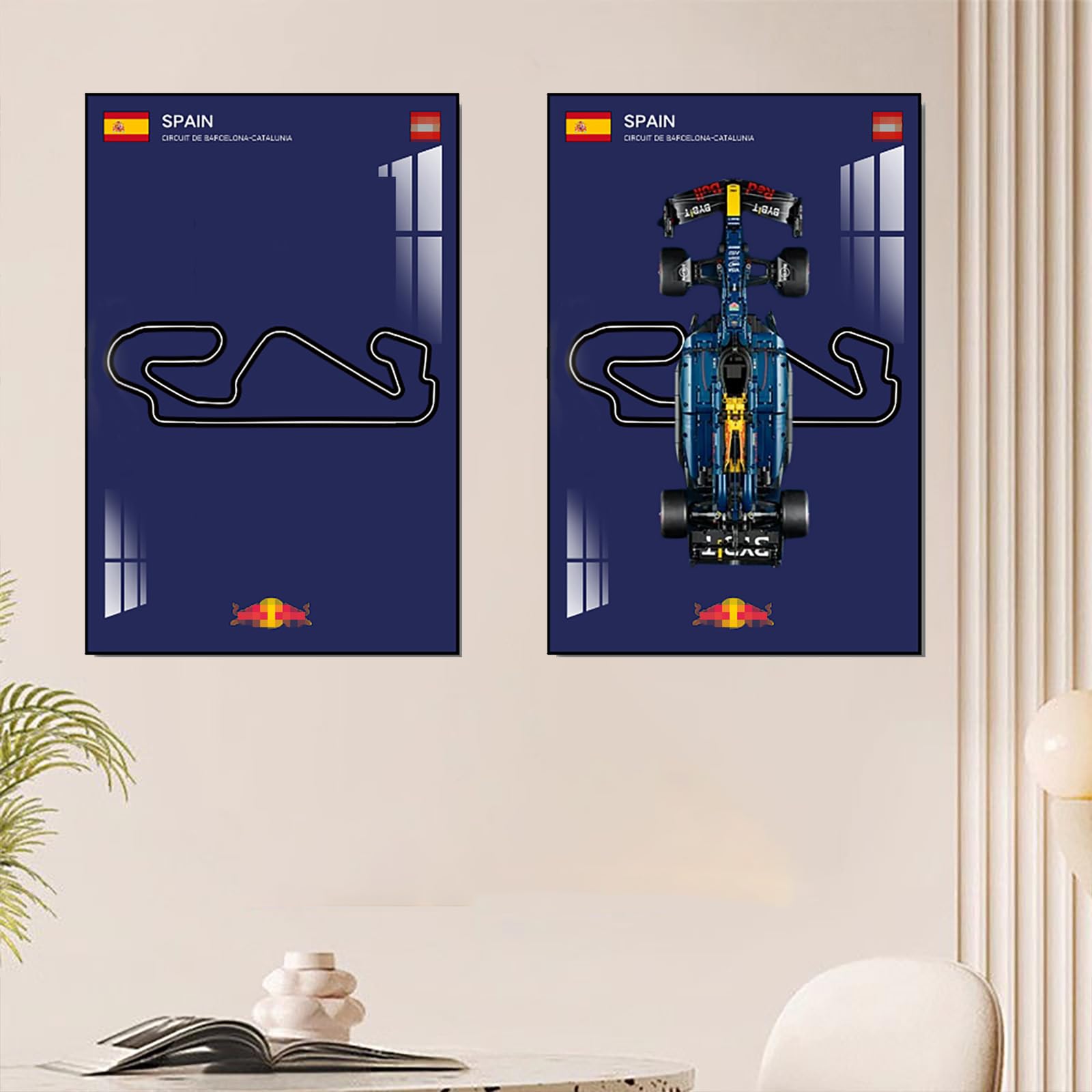 Display Wall Mount for Lego 42206 Technic Red Bull RB20 Racing Decorative Scoreboard for Car Wall Mount Le*go Lovers (Not included Model) (Barcelona Circuit in Spain)