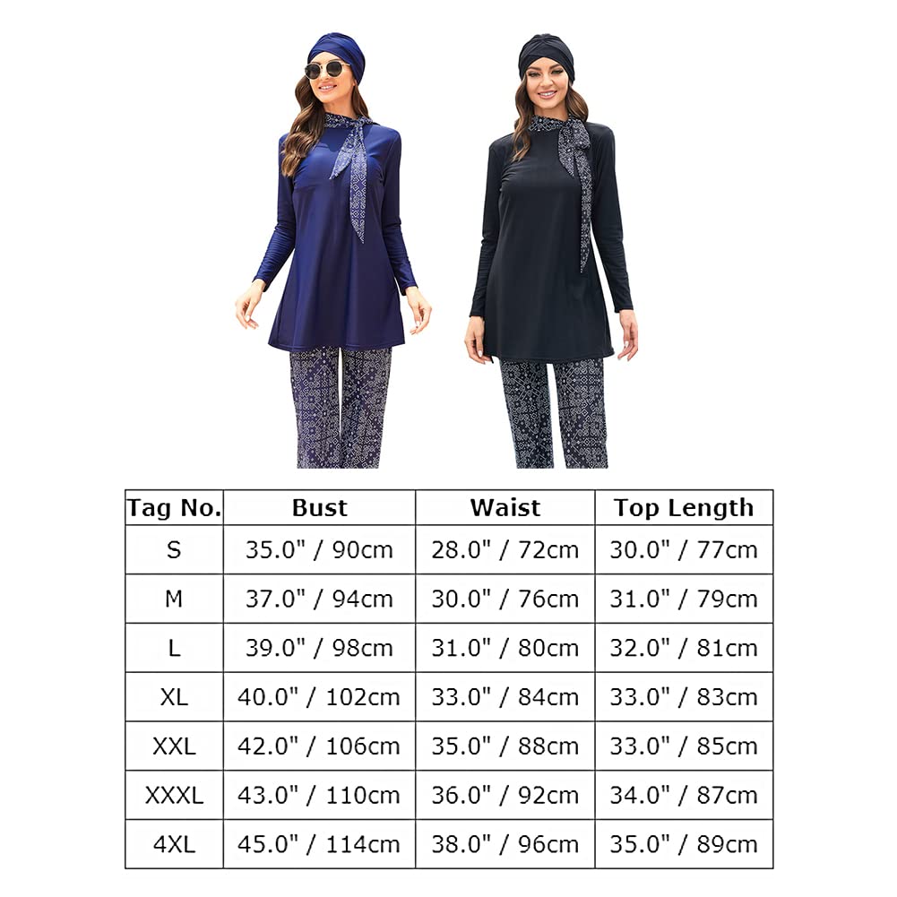 IMEKIS Costume da bagno da donna Burkini, 3 pezzi, musulmano, costume da bagno islamico, costume da bagno a maniche lunghe, con costume da bagno Hijab Tankini, Nero , XXX-Large