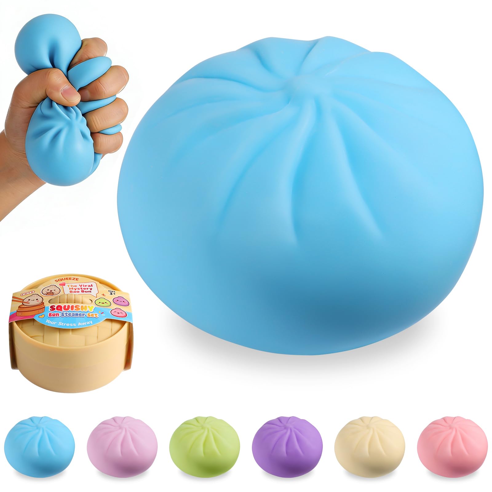 Dumpling Squishy Mystery Box, Viral Squishy Dumpling Toy, Bao Bun Squeeze Stress Relief Fidget Toys for Holiday & Birthday Gifts (Pink) — view 8