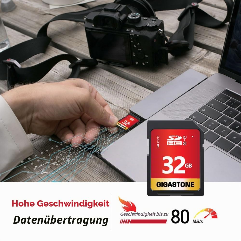 GIGASTONE 32GB SDHC Speicherkarte 5er-Pack, UHS-I U1 Klasse 10, bis zu 80 MB/s für Digitalkameras Canon Sony Nikon Olympus PC