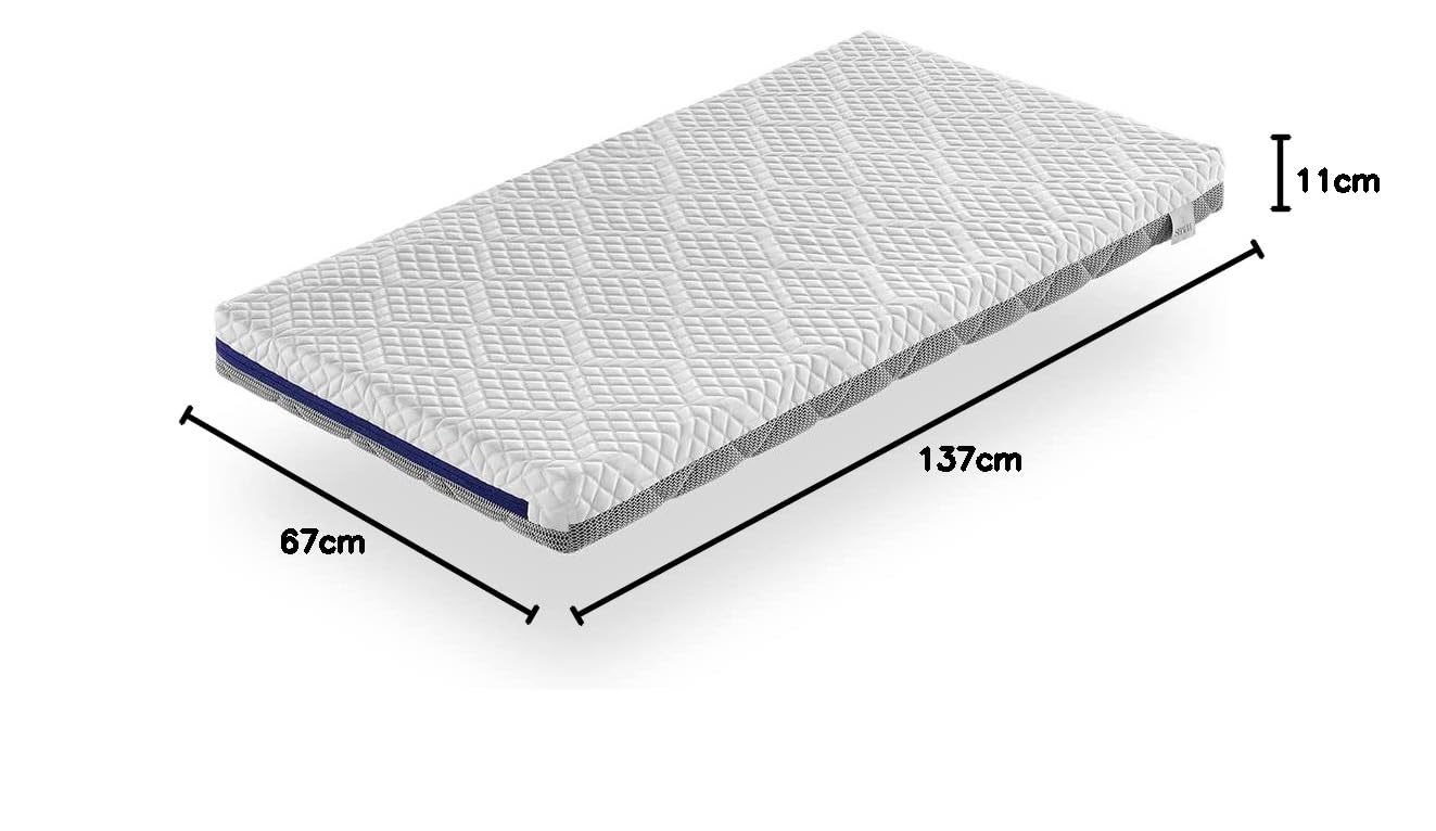 SHAULA Colchon de Espuma con viscoelastica Cuna 60X120 Theo, Altura 11 CM, Viscoelastica perfilada, Transpirable y desenfundable. Firmeza Ideal